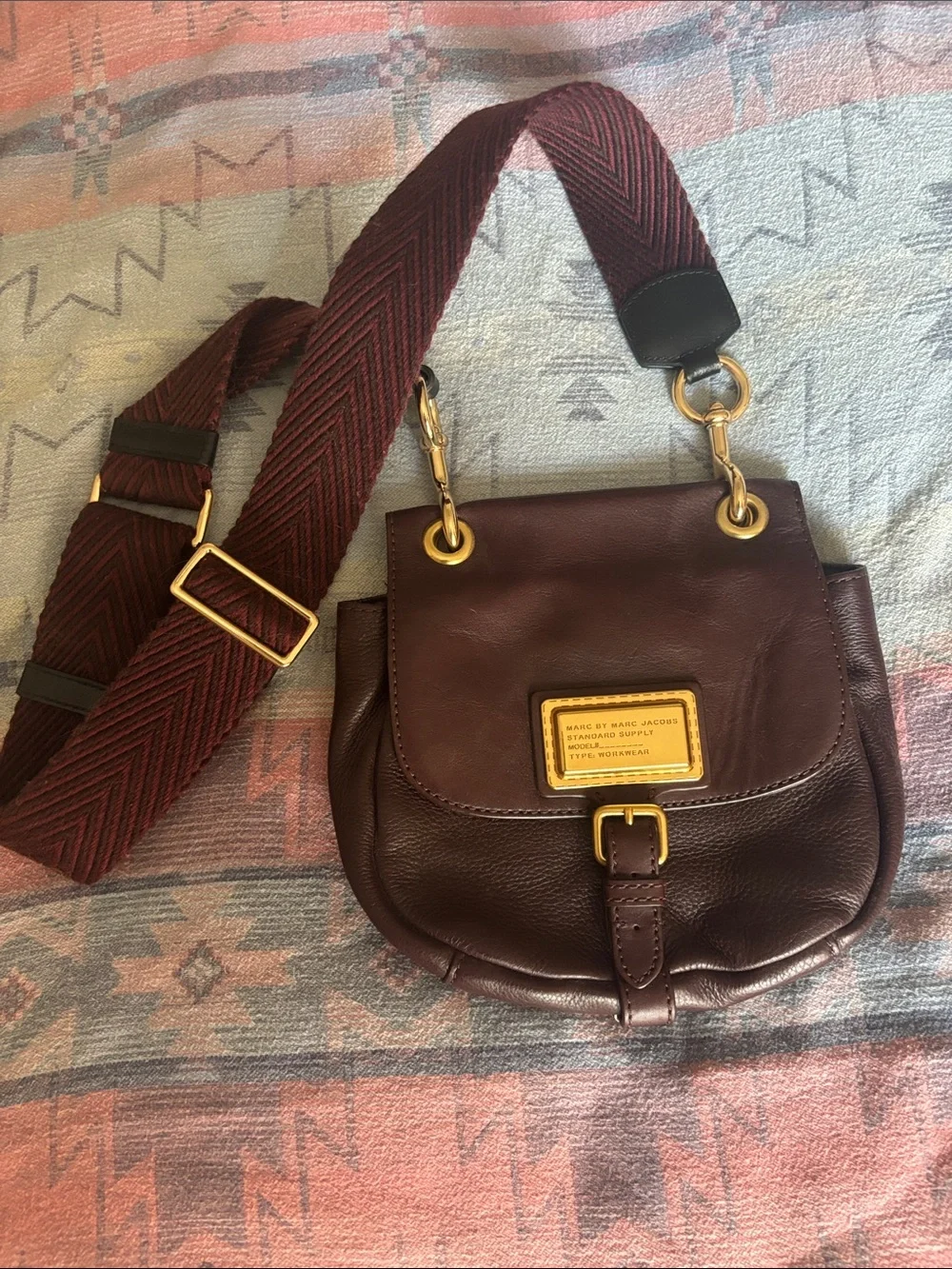 Marc by Marc Jacobs Burgundy Leather Crossbody with Woven Strap